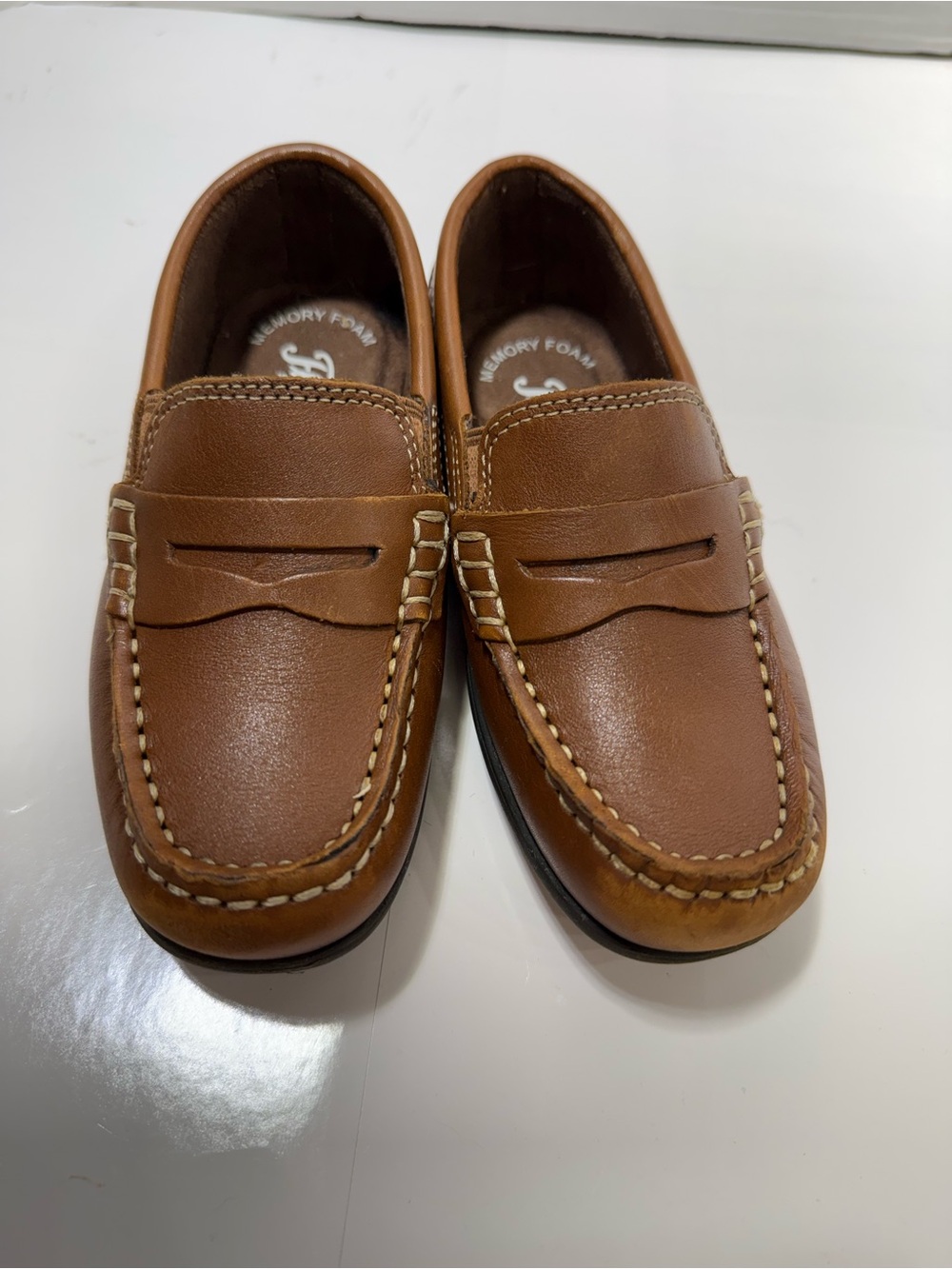 Boy’s saddle tan Leather Penny Loafers slip on school uniform shoe